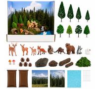 ToolSentryX Kit per diorama della foresta, statuette di animali del bosco, set fai da te con scatola di visualizzazione 3D, alberi, muschio, argilla, rocce, tronchi e foglio d'acqua, per progetti