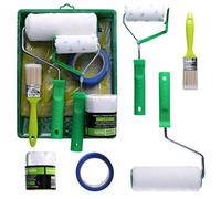 ToolSpace 10 Pezzi Set - Rullo Pittura Kit 18 cm con Rulli e Manico - Pennello Pelo Lungo 36 mm - Telo Protettivo - Nastro e Pelicola Nastro - Vaschetta per Tinteggiatura - Pitturare Casa e Interne