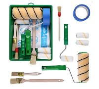ToolSpace 12 Pezzi Set - Rullo Pittura Kit 18 cm - Rulli 3 x 7 cm cm Manico - Pennello Pelo Lungo 25 mm Termosifoni 36 mm 20 mm e Tondo - Vaschetta per Tinteggiatura Pareti - Pitturare Casa e Interne