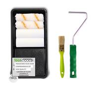 ToolSpace 7 Pezzi Set - Rullo Pittura Kit 2 x 11 cm - Rulli 2 x 11 cm con Manico - Pennello Pelo Lungo 25 mm e Vaschetta per Tinteggiatura Pareti - Pitturare Casa e Interne - Schiuma e Poliacrilico
