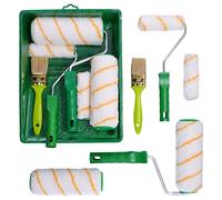 ToolSpace 9 Pezzi Set - Rullo Pittura Kit 2 x 18 cm con Rulli 2 x 11 cm con Manico - Pennelli Pelo Lungo 2 x 36 mm Vaschetta per Tinteggiatura Pareti - Pitturare Casa e Interne - Imbiancare Vernici