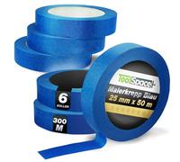 ToolSpace Nastro Carta Blu con Adesivo per Decorazioni - Scotch en Rotoli 25 mm / 50 m per Biancare Mascheratura Precisione - per Pittura Verniciatura Ristrutturare - 6 x 300 m Applicatorecarta