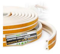 ToolSpace | Nastro sigillante autoadesivo per porte e finestre | 25m | Profilo P bianco | Guarnizione per porte e finestre | Striscia sigillante anticollisione | Guarnizione in gomma | Crepe