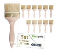 ToolSpace Pennelli Piatti Set 12 Pezzi 63 Mm Per Pittura Vernici Smalto Mordente Impregnante Acrilico Pareti Mobili Legno Porte Finestre Finiture Casa Hobby Setole Naturali Manico In Legno Di Faggio