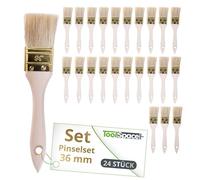 ToolSpace Pennelli Set 24 Pezzi - Pennello in Legno 36 mm per Dipingere Pitturazione Murale en Casa - Piatto con Manico per Vernice Acrilica Pittura Muro - Setola Piatta per Verniciatura Plafone