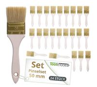 ToolSpace Pennelli Set 24 Pezzi - Pennello in Legno 50 mm per Dipingere Pitturazione Murale en Casa - Piatto con Manico per Vernice Acrilica Pittura Muro - Setola Piatta per Verniciatura Plafone