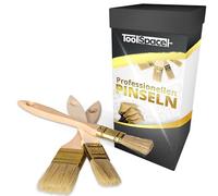 ToolSpace Pennelli Set 3 Pezzi - Pennello in Legno 20/25/36 mm per Dipingere Pitturazione Murale en Casa - Piatto con Manico per Vernice Acrilica Pittura Muro - Setola Piatta per Verniciatura Plafone