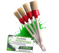 ToolSpace Pennelli Set 4 Pezzi - Pennello Rotondo 20/25/30/35 mm Ad Anello per Pittura Dipingere - Rotondi in Legno con Setola Naturale per Vernice e Verniciatura - con Manico per Pareti Mobili