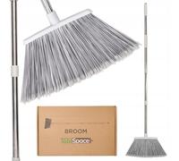 ToolSpace Scopa da Giardino per Esterni 38 cm con Manico Telescopico in Acciaio 133 cm (Altezza 145 cm) Grande Spazzolone Industriale Setole Dure per Pulizia Strada Pavimenti Terrazze Cortili Grigio