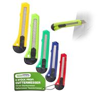 ToolSpace Set 5 Coltelli da Taglio 18 mm 5x Coltelli per Moquette Lama Affilata a Spezzare Robusti Professionali Cutter Universale Taglierino da Cantiere e Tappezziere Fai da Te Migliori dei Stanley