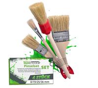 ToolSpace Set Pennelli 4 Pezzi 8 19 36 Mm Piatti E 25 Mm Rotondo Per Vernici Smalto Mordente Impregnante Acrilico Mobili Legno Porte Finestre Ritocchi Hobby Setole Naturali Manico In Legno Di Faggio