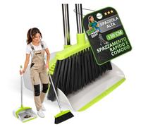 ToolSpace Set Scopa e Paletta con Manico Lungo Regolabile 130 cm Verticale | Struttura in alluminio, bordo in gomma a filo pavimento, pettine per capelli, tergivetro integrato, gancio salvaspazio