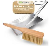 ToolSpace Spazzola con Paletta 36,5 cm - Scopino in Legno 32 cm per Camino Carbone Sabbia e Brace - con Manico Lungo per Barbecue Polverelegno Cenere Giardinaggio e Pulizia - Scopa Piccola per Auto