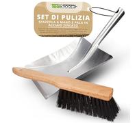 ToolSpace Spazzola con Paletta 36,5cm - Scopino in Legno 32 cm per Camino Carbone Sabbia e Brace - con Manico Lungo per Barbecue Polverelegno Cenere Giardinaggio e Pulizia - Scopa Piccola per Auto