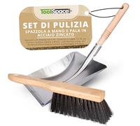 ToolSpace Spazzola con Paletta 44,5 cm - Scopino in Legno 32 cm per Camino Carbone Sabbia e Brace - con Manico Lungo per Barbecue Polverelegno Cenere Giardinaggio e Pulizia - Scopa Piccola per Auto