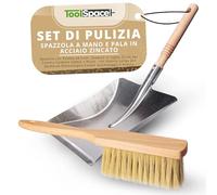 ToolSpace Spazzola con Paletta 44,5 cm - Scopino in Legno 32 cm per Camino Carbone Sabbia e Brace - con Manico Lungo per Barbecue Polverelegno Cenere Giardinaggio e Pulizia - Scopa Piccola per Auto