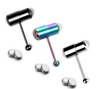 TOOLSSIDE 3 anelli vibranti per lingua, gioielli per piercing alla lingua, in acciaio inossidabile, piercing per lingua vibrante, 14 g, anelli per lingua da donna, kit di piercing per lingua, metallo