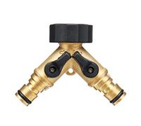 Toolstar, collettore in ottone a 2 vie, rubinetto in ottone con filettatura da 1,9 cm, sdoppiatore a Y in ottone, connettore per tubo per lavatrice con valvole on/off singole