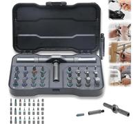 Tooltidylife 24 in 1 Magnetic Ratchet Screwdriver Set, Compact DIY Multi-Bit Screwdriver Kit with S2 Steel Bits, Reversible T-Handle Ratchet Driver for Home Repair, Furniture, Electronics, Auto Mainte