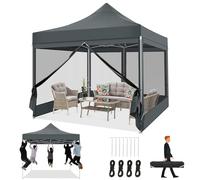 TOOLUCK Gazebo 3x3M Pieghevole Impermeabile con Zanzariera, Gazebo Esterno Resistente Robusto Richiudibile da Giardino, Grigio
