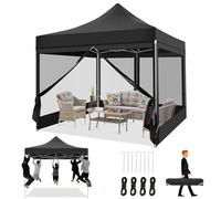 TOOLUCK Gazebo 3x3M Pieghevole Impermeabile con Zanzariera, Gazebo Esterno Resistente Robusto Richiudibile da Giardino, Nero