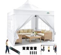TOOLUCK Gazebo pieghevole, 3 x 3 cm, impermeabile, stabile, resistente all'inverno, 2.0, per esterni, pieghevole, protezione UV 50 + 3 altezze, con 4 parti laterali e 4 sacchi di sabbia, bianco