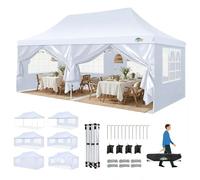 TOOLUCK Gazebo pieghevole 3 x 6, 3 x 6 m, impermeabile, stabile, resistente all'inverno, pieghevole, con 6 pareti laterali e 4 sacchi di sabbia, per esterni, colore bianco