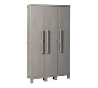 Toomax Armadio Wood Midi a 3 ante con 4 ripiani regolabili, 97x37x173h cm in plastica resistente effetto legno grigio tortora, con piedini e predisposizione per lucchetto, ideale per garage e cantine