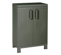 Toomax Armadio Wood Midi Basso 65x37x93h cm in plastica resistente effetto legno verde foresta, con 2 ripiani regolabili e piedini, ideale per garage, cantine e spazi interni