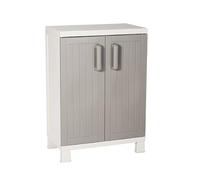 Toomax Armadio Wood Midi Basso con 2 ripiani, in plastica da interni ed esterni, colore Grigio Tortora/Grigio Chiaro