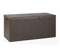 Toomax baule multibox portofino da esterni con seduta, 340 litri, effetto legno, colore marrone, dimensioni cm 123,7x54,5x56,2h.