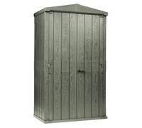 TOOMAX High Storer Plus Capanno da esterni 1670L effetto legno verde foresta, 130x75,6x218,4h cm, baule portattrezzi in plastica resistente con doppia anta, ideale per il giardino