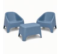 Toomax Kit 2 Poltrone Matera + Tavolino Petra Blu Ceruleo, set da giardino con 2 poltrone (75,5x78,5x67 cm) e tavolino con vano da 21 litri, in plastica riciclata per interno ed esterno