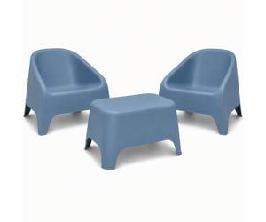 Toomax Kit 2 Poltrone Matera + Tavolino Petra Blu Ceruleo, set da giardino con 2 poltrone (75,5x78,5x67 cm) e tavolino con vano da 21 litri, in plastica riciclata per interno ed esterno