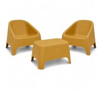 Toomax Kit 2 Poltrone Matera + Tavolino Petra Giallo Ocra, set da giardino con 2 poltrone (75,5x78,5x67 cm) e tavolino con vano da 21 litri, in plastica riciclata per interno ed esterno