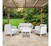 Toomax set Matilde da giardino da 4 posti. Divano, 2 poltrone e un tavolino, finitura in effetto rattan, colore bianco.
