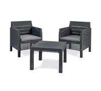 Toomax Set Salotto da giardino Matilde 2 posti antracite, in plastica resistente effetto rattan, 2 poltrone con schienale ergonomico e 1 tavolino, ideale per spazi esterni
