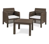 Toomax Set Salotto da giardino Matilde 2 posti marrone, in plastica resistente effetto rattan, 2 poltrone con schienale ergonomico e 1 tavolino, ideale per spazi esterni