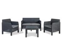 Toomax Set Salotto da giardino Matilde 4 posti antracite, in plastica resistente effetto rattan, 2 poltrone con schienale ergonomico, divanetto da 2 posti e tavolo, ideale per spazi esterni