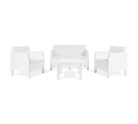 Toomax set Matilde da giardino da 4 posti. Divano, 2 poltrone e un tavolino, finitura in effetto rattan, colore bianco.
