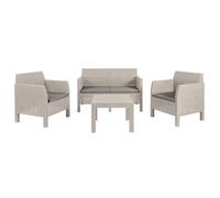 Toomax Set Salotto da giardino Matilde 4 posti grigio talpa, in plastica resistente effetto rattan, 2 poltrone con schienale ergonomico, divanetto da 2 posti e tavolo, ideale per spazi esterni