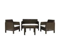 Toomax Set Salotto da giardino Matilde 4 posti marrone, in plastica resistente effetto rattan, 2 poltrone con schienale ergonomico, divanetto da 2 posti e tavolo, ideale per spazi esterni