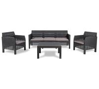 Toomax Set Salotto da giardino Matilde 5 posti antracite, in plastica resistente effetto rattan, 2 poltrone con schienale ergonomico, divano da 3 posti e tavolo, ideale per spazi esterni