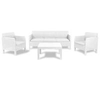 Toomax Set Salotto da giardino Matilde 5 posti bianco, in plastica resistente effetto rattan, 2 poltrone con schienale ergonomico, divano da 3 posti e tavolo, ideale per spazi esterni