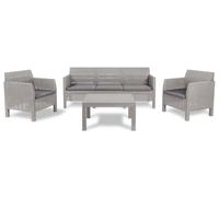 Toomax Set Salotto da giardino Matilde 5 posti grigio talpa, in plastica resistente effetto rattan, 2 poltrone con schienale ergonomico, divano da 3 posti e tavolo, ideale per spazi esterni