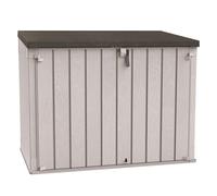 TOOMAX Stora Way Plus 2XL Baule da 2270L portattrezzi effetto legno grigio talpa/marrone in plastica resistente 178x109x140h cm, porta bidoni spazzatura, chiusura a chiavistello, ideale per giardino