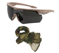ToopMount Occhiali sportivi e sciarpa, occhiali da tiro con montatura color cachi e 3 lenti intercambiabili + sciarpa Veil Desert (mimetica giungla)