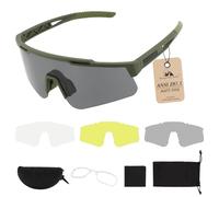 ToopMount Occhiali Sportivi, Occhiali da Tiro Tattici Antiappannamento con 3 Lenti Intercambiabili, Occhiali da Softair con Protezione UV400, Occhiali per Ciclismo, Escursionismo (Montatura Verde)