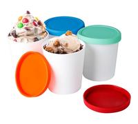 TOOSOAR Vaschette per Gelato da 1 L - 4 Contenitori Rotondi con Coperchi in Silicone per Conservare in Congelatore Gelato, Yogurt, Sorbetto Fatto in Casa,Plastica Senza BPA,Lavabili in Lavastoviglie