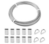 TooTaci Corda metallica da 3 mm, acciaio inossidabile, cavo metallico resistente da 3 mm/10 m, con manicotto di crimpatura, ditale, kit per filo da giardino, filo per